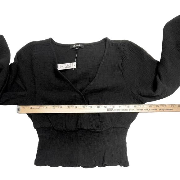 Madewell Lightspun Julianne Black Smocked-Waist Top Size Small NWT - Picture 11 of 13